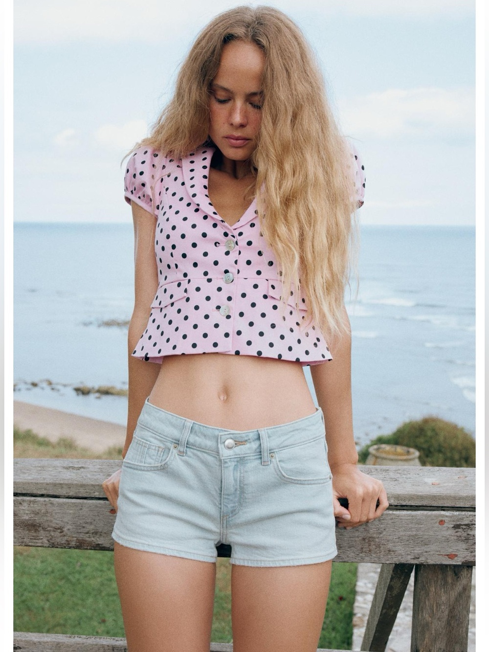 ZARA POLKA DOT BUTTONED CROPPED TOP